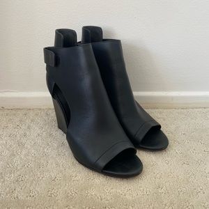 Vince Katia Black Leather Peep Toe Wedges